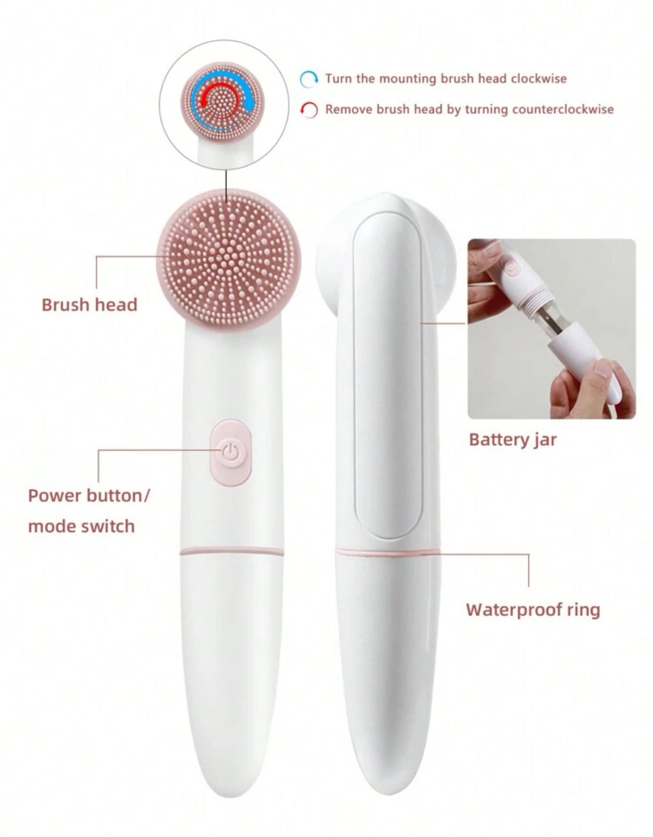 1pc 2 In 1 Electric Facial Cleansing Brush Silicone Rotating Face