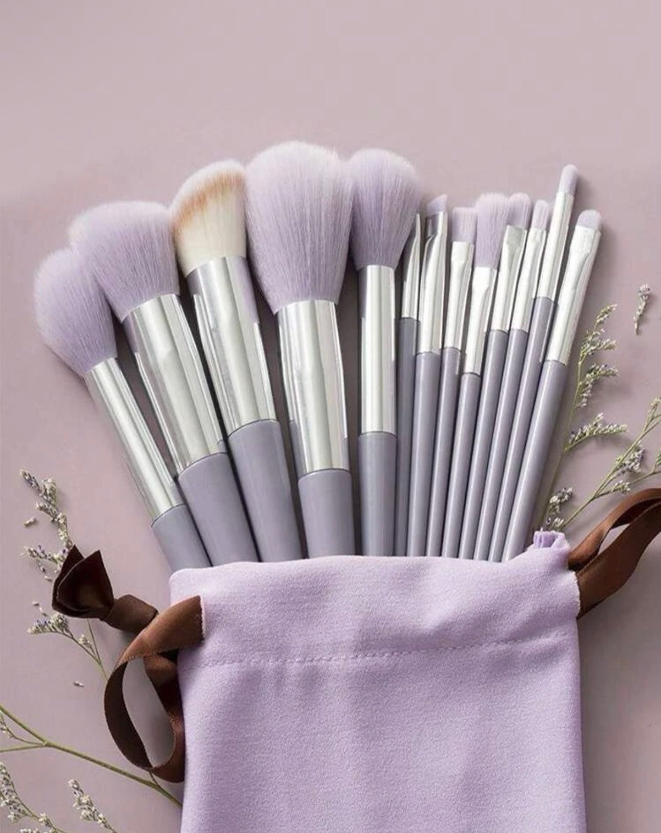 13pcs Portable makeup brush set, with drawstring storage bag