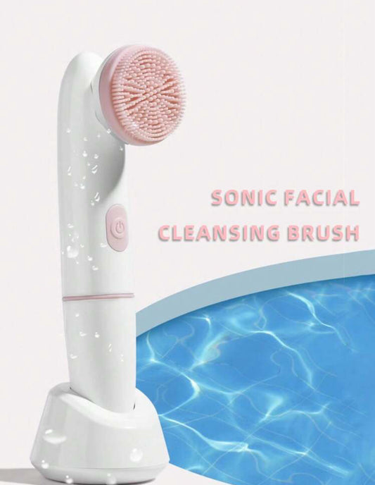 1pc 2 In 1 Electric Facial Cleansing Brush Silicone Rotating Face
