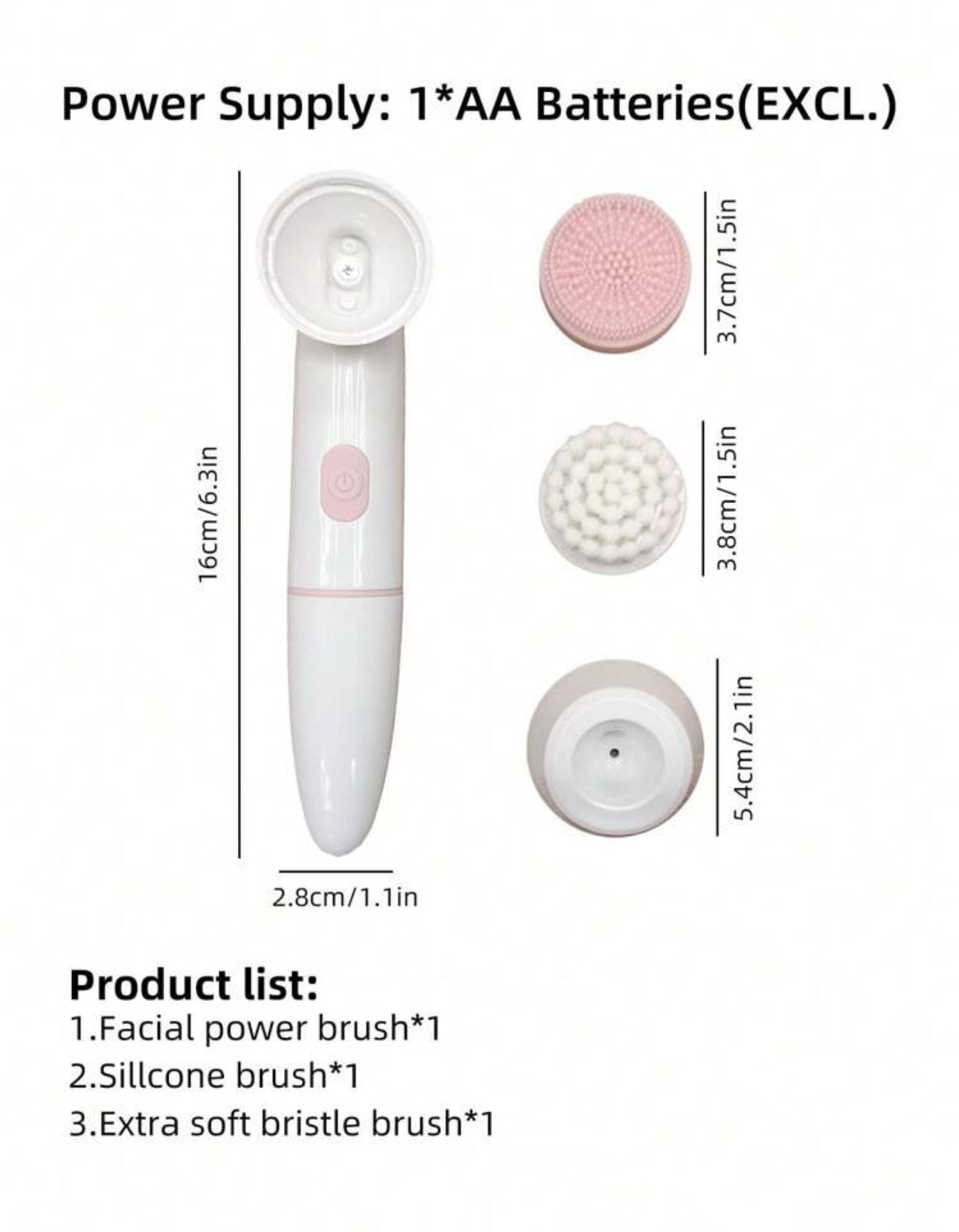 1pc 2 In 1 Electric Facial Cleansing Brush Silicone Rotating Face