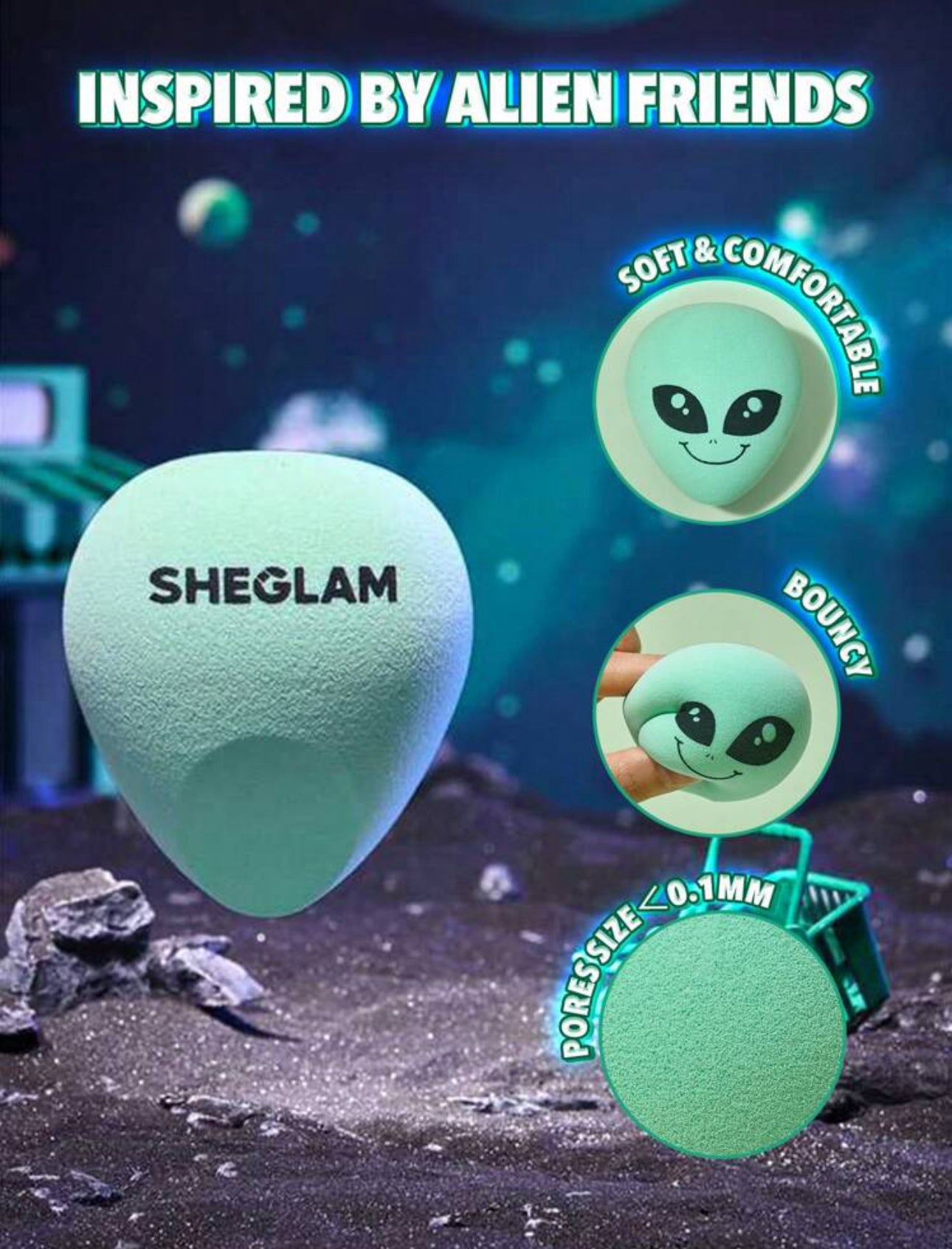 SHEGLAM Interstellar Beauty Sponge Alien Graphic Makeup Blending Sponge