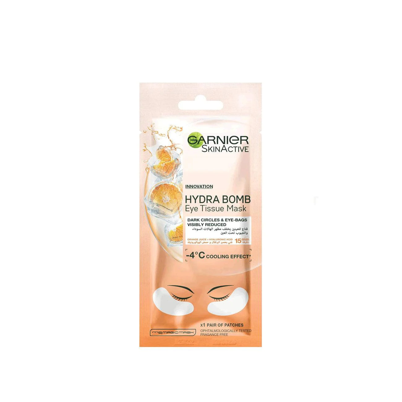 Garnier Hydra Bomb Hydrating & Brightening Eye Tissue Mask - with Hyaluronic Acid and Vitamin C for Dark Circles