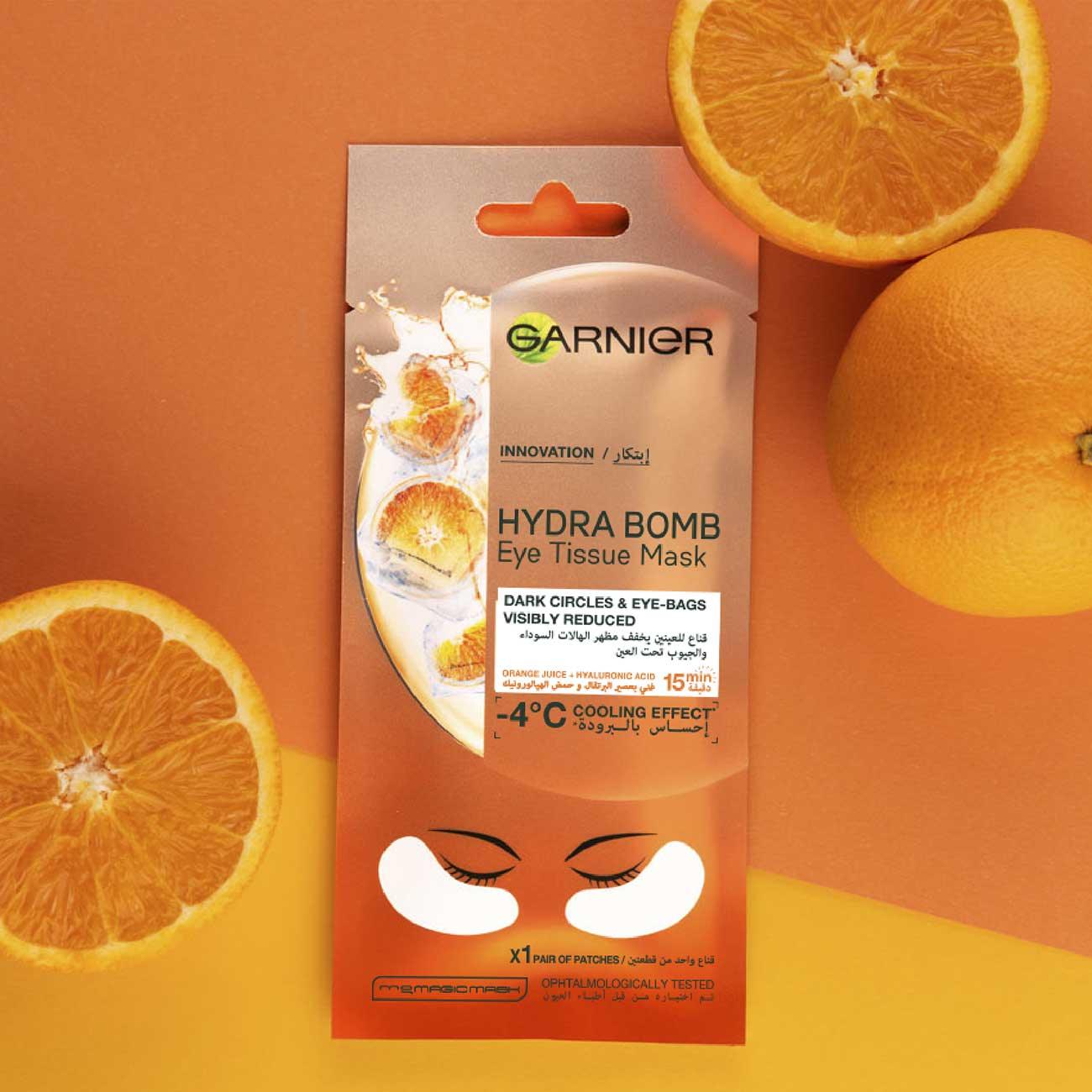 Garnier Hydra Bomb Hydrating & Brightening Eye Tissue Mask - with Hyaluronic Acid and Vitamin C for Dark Circles