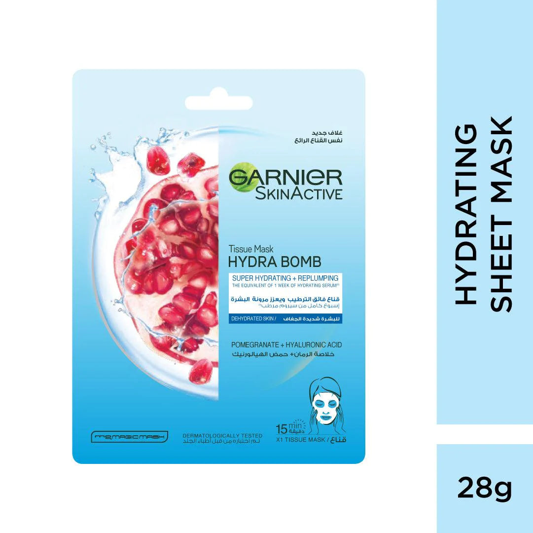 Garnier Hydra Bomb Pomegranate Super-Hydrating & Replumping Tissue Mask for Dehydrated Skin