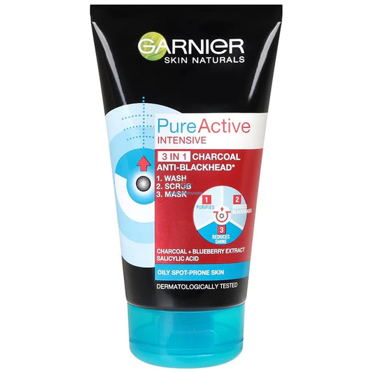 Garnier Pure Active 3-in-1 Charcoal Anti-Blackhead - Mask, Wash & Scrub